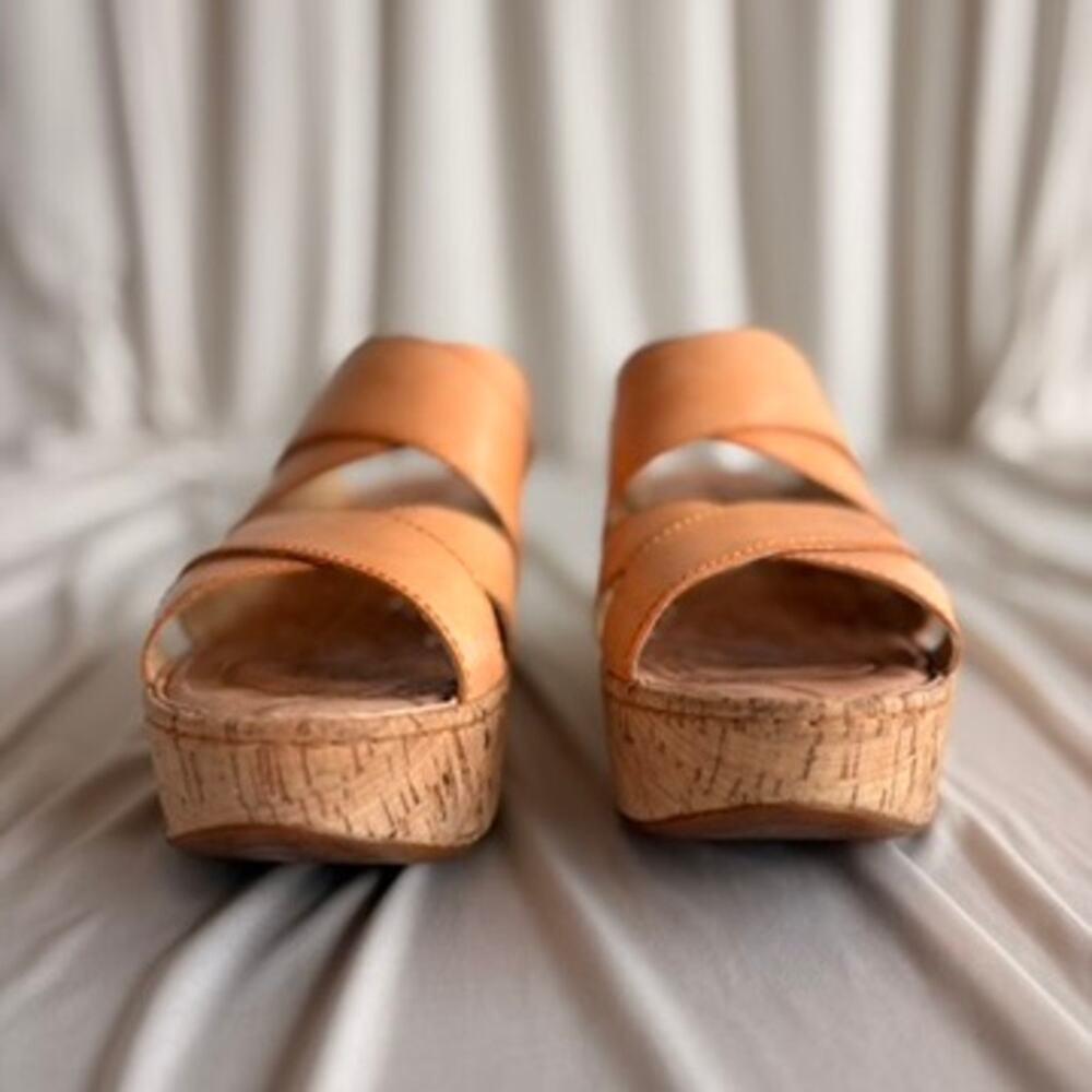 Børn Kapiti Cork Leather Wedge Sandals - Creamsicle Orange, Size 9 - Picture 2 of 11